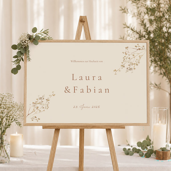 Begrüßungstafel Hochzeit Landschaft 90 x 60 cm ländlich creme schick foto