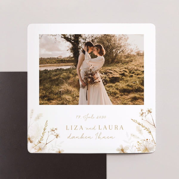 Dankeskarte Hochzeit Satz von 9, magnetisch. Böhmisch Creme foto