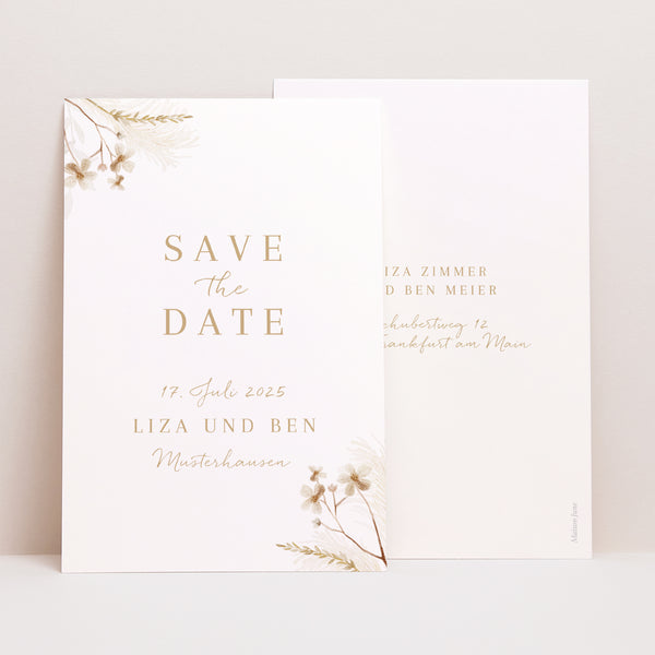 Save the date Karte Hochzeit PortraitPorträt Böhmisch Creme foto