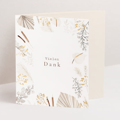 Dankeskarte Hochzeit Asymmetrisches Triptychon Getrocknete Blumen foto N° 1
