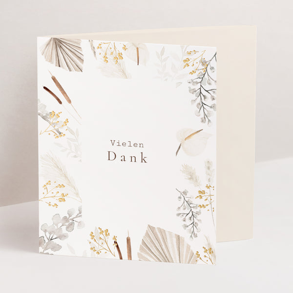 Dankeskarte Hochzeit Asymmetrisches Triptychon Getrocknete Blumen foto