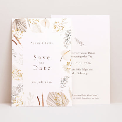 Save the date Karte Hochzeit PortraitPorträt Getrocknete Blumen foto N° 1