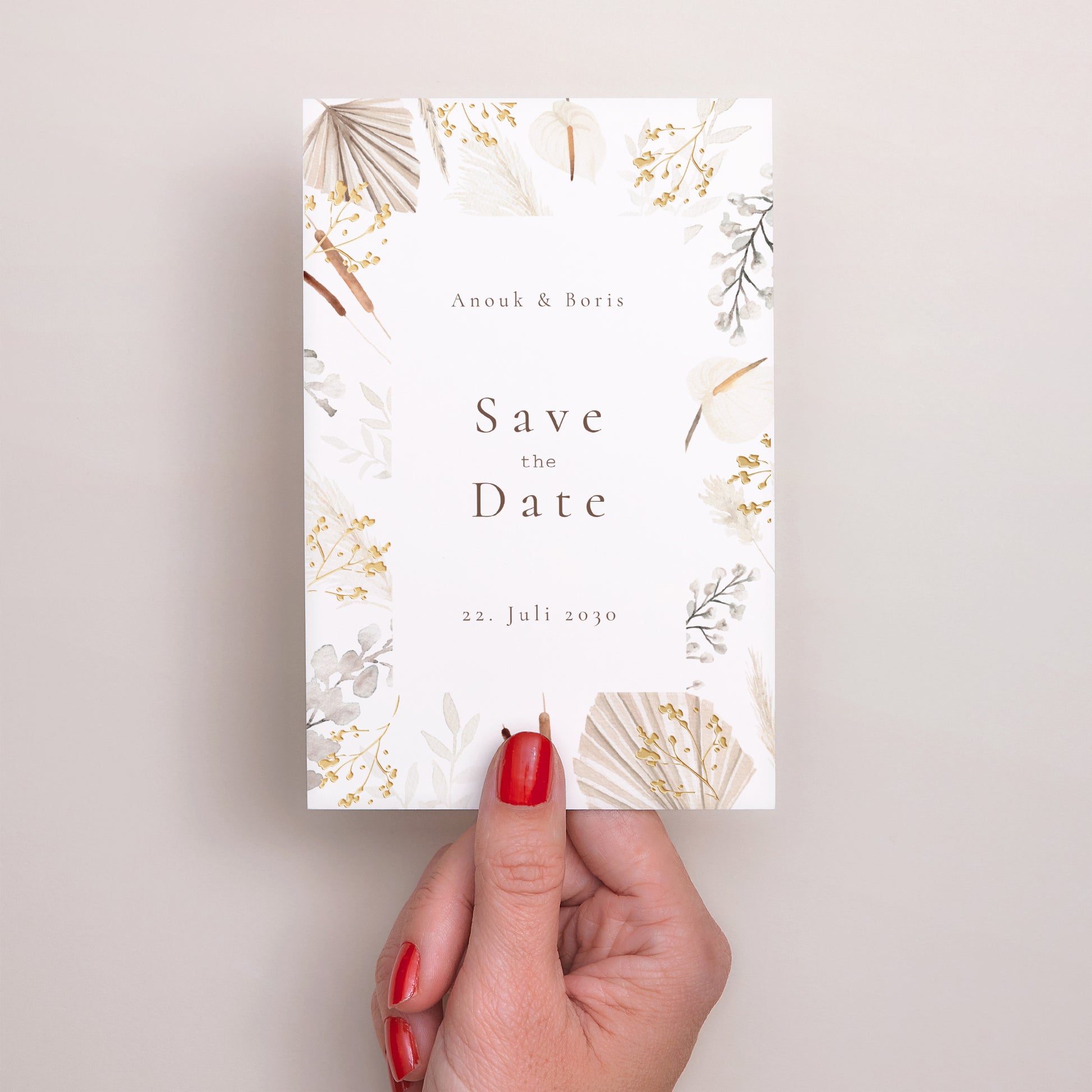 Save the date Karte Hochzeit PortraitPorträt Getrocknete Blumen foto N° 2