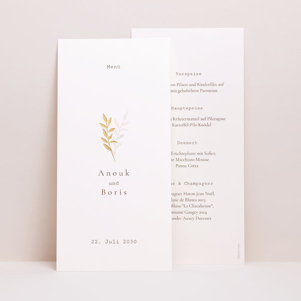 Menükarte Hochzeit Panoramatisches Porträt Getrocknete Blumen foto