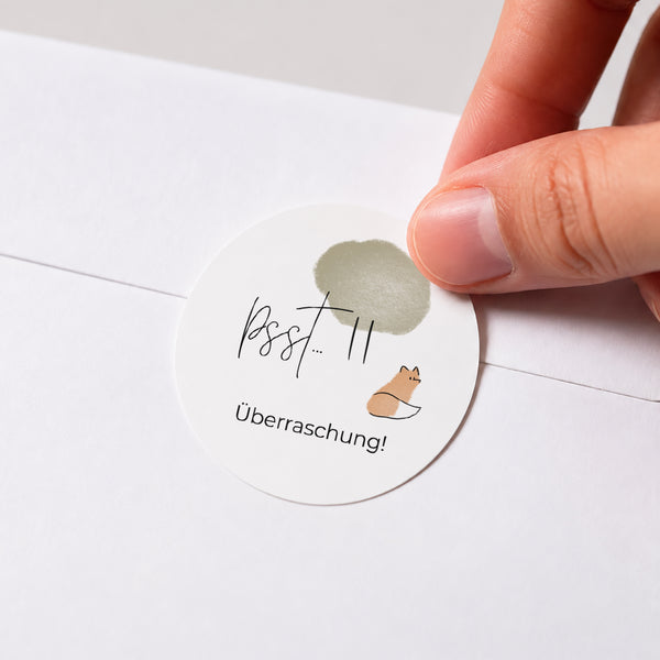 Sticker Geburt Rund Fuchs mit Bleistift foto