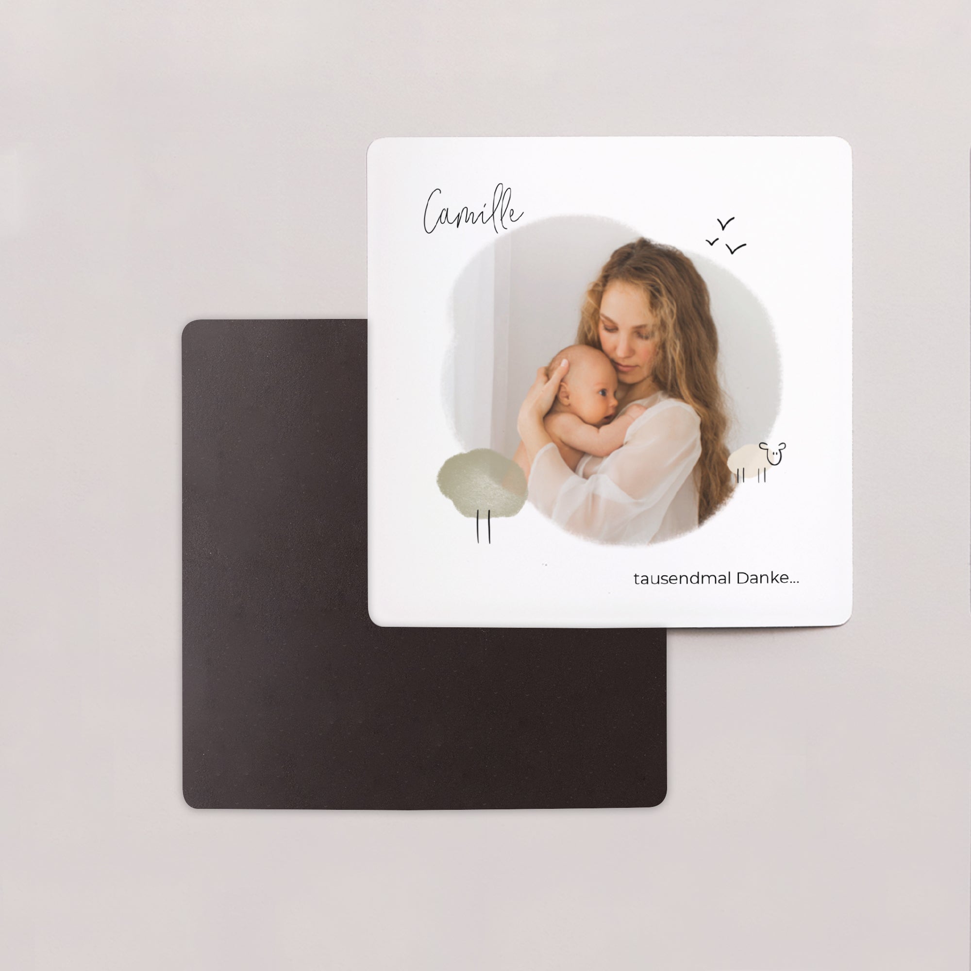Dankeskarte Geburt Satz von 9, magnetisch. Schaf mit Bleistift foto N° 2