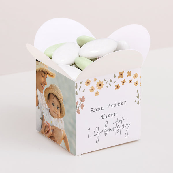 Mitgebsel-Box Kindergeburtstag Schmetterlingsöffnung Blumenthema foto