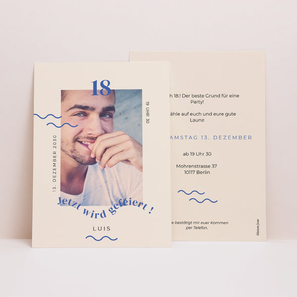 Einladungskarte Geburtstag Junge Foto-Typo, 18 Jahre alt foto