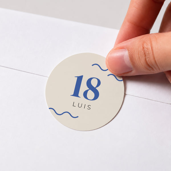 Sticker Geburtstag Rund Junge Foto-Typo, 18 Jahre alt foto