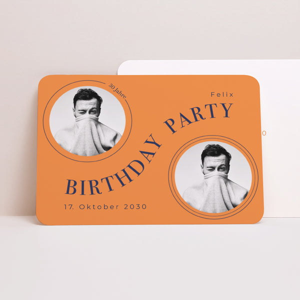 Einladungskarte Geburtstag Landschaft, abgerundete Ränder Orange Flashy Party, Mann foto