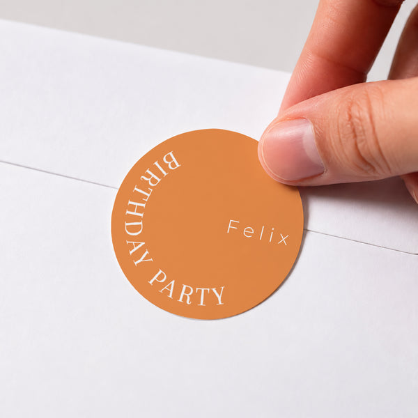 Sticker Geburtstag Rund Orange Flashy Party, Mann foto