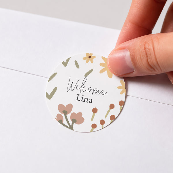 Sticker Geburt Rund Kleine Blumen foto