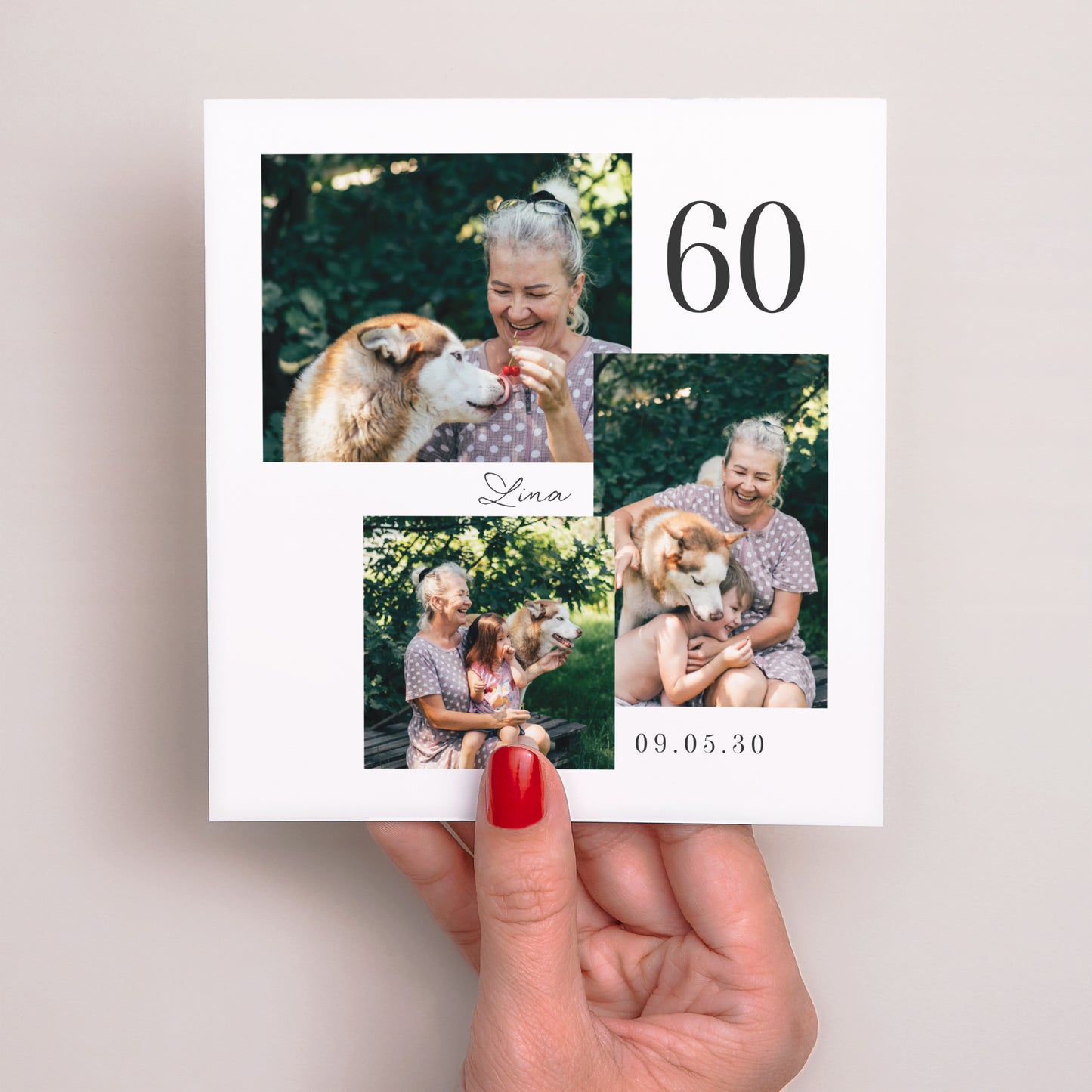 Einladungskarte Geburtstag Quadrat Fotomontage 3 Fotos, 60 Jahre foto N° 2