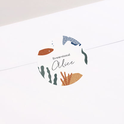 Sticker Geburt Rund Es waren einmal die Meerestiere foto N° 2