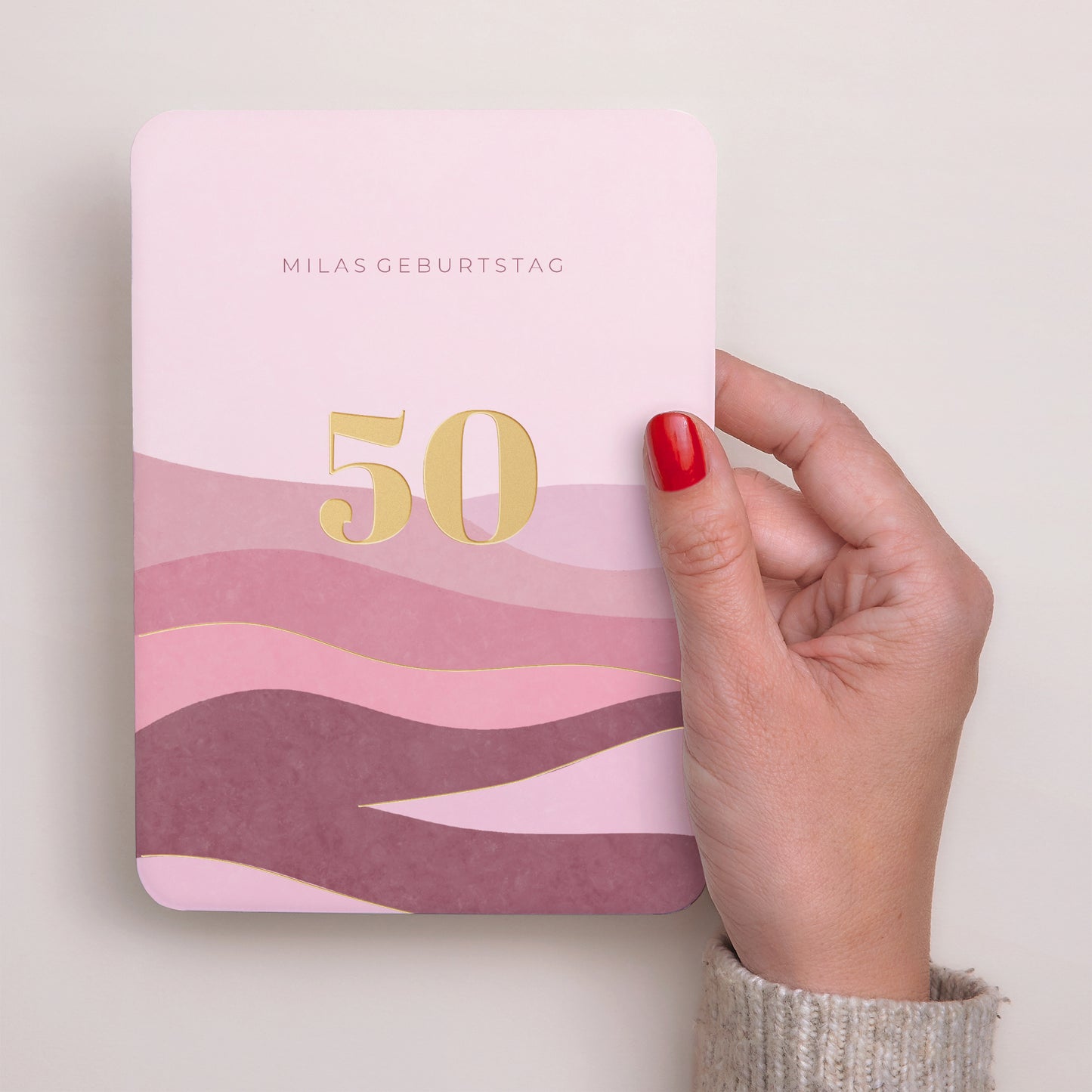Einladungskarte Geburtstag Porträt, abgerundete Kanten Camaïeu Rosa, 50 Jahre foto N° 2