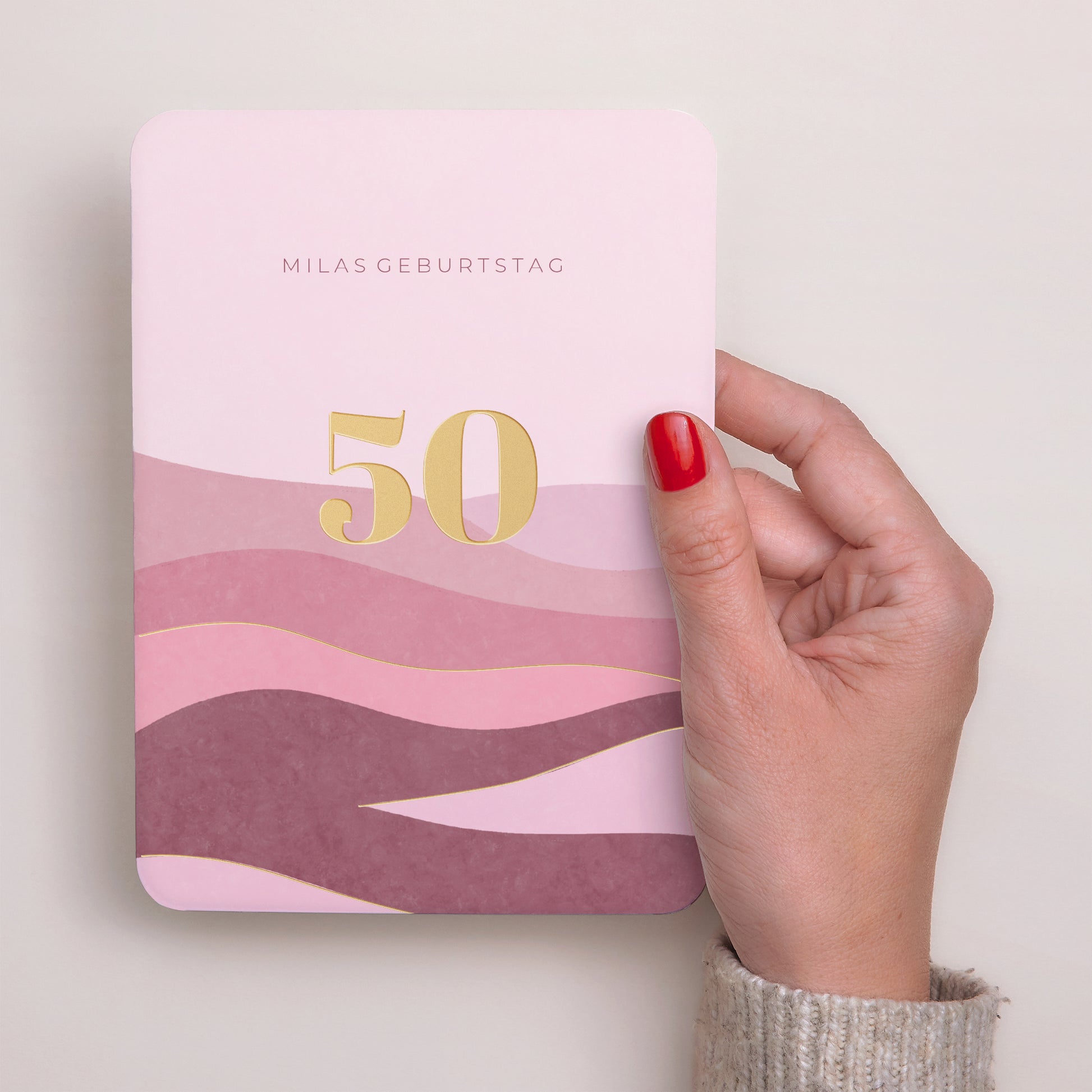 Einladungskarte Geburtstag Porträt, abgerundete Kanten Camaïeu Rosa, 50 Jahre foto N° 2