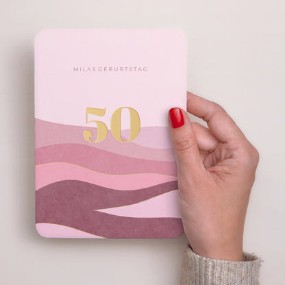 Einladungskarte Geburtstag Porträt, abgerundete Kanten Camaïeu Rosa, 50 Jahre foto N° 2