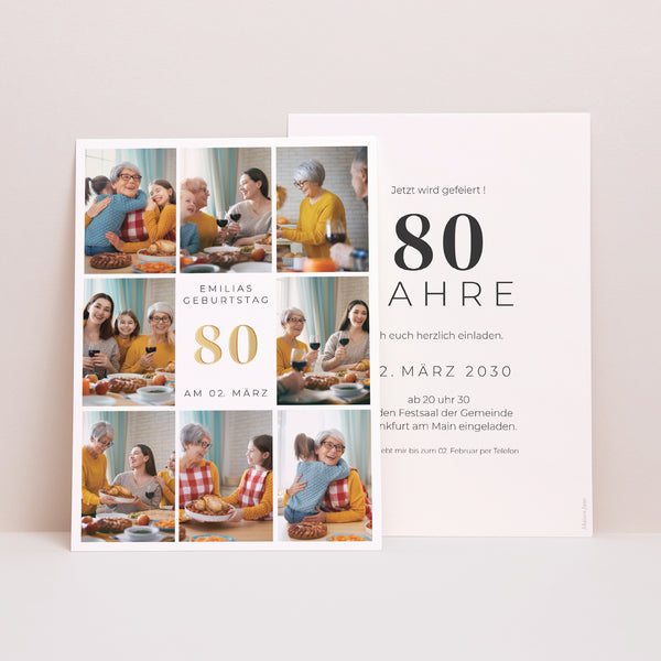 Einladungskarte Geburtstag 8 Fotos, 80 Jahre foto