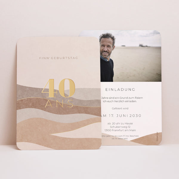 Einladungskarte Geburtstag Porträt, abgerundete Kanten Camaïeu Beige 40 Jahre foto