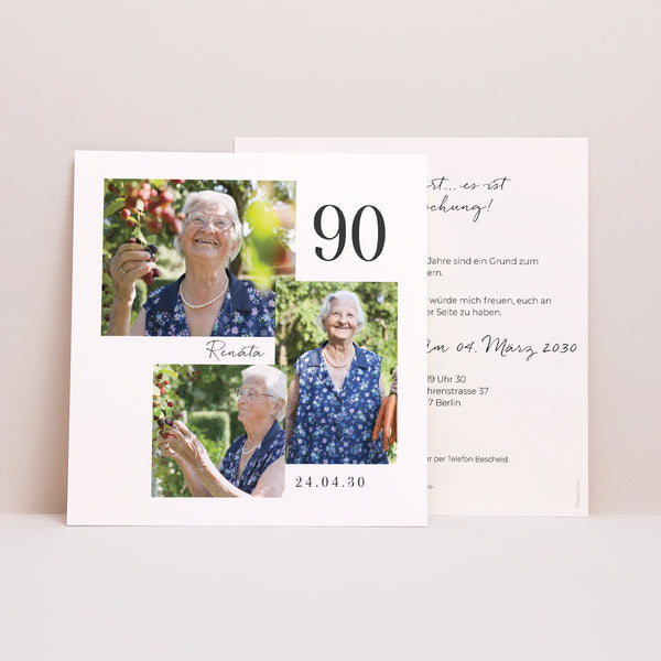 Einladungskarte Geburtstag Quadrat Geburtstag 90 Jahre gemischtes Quadrat Foto foto