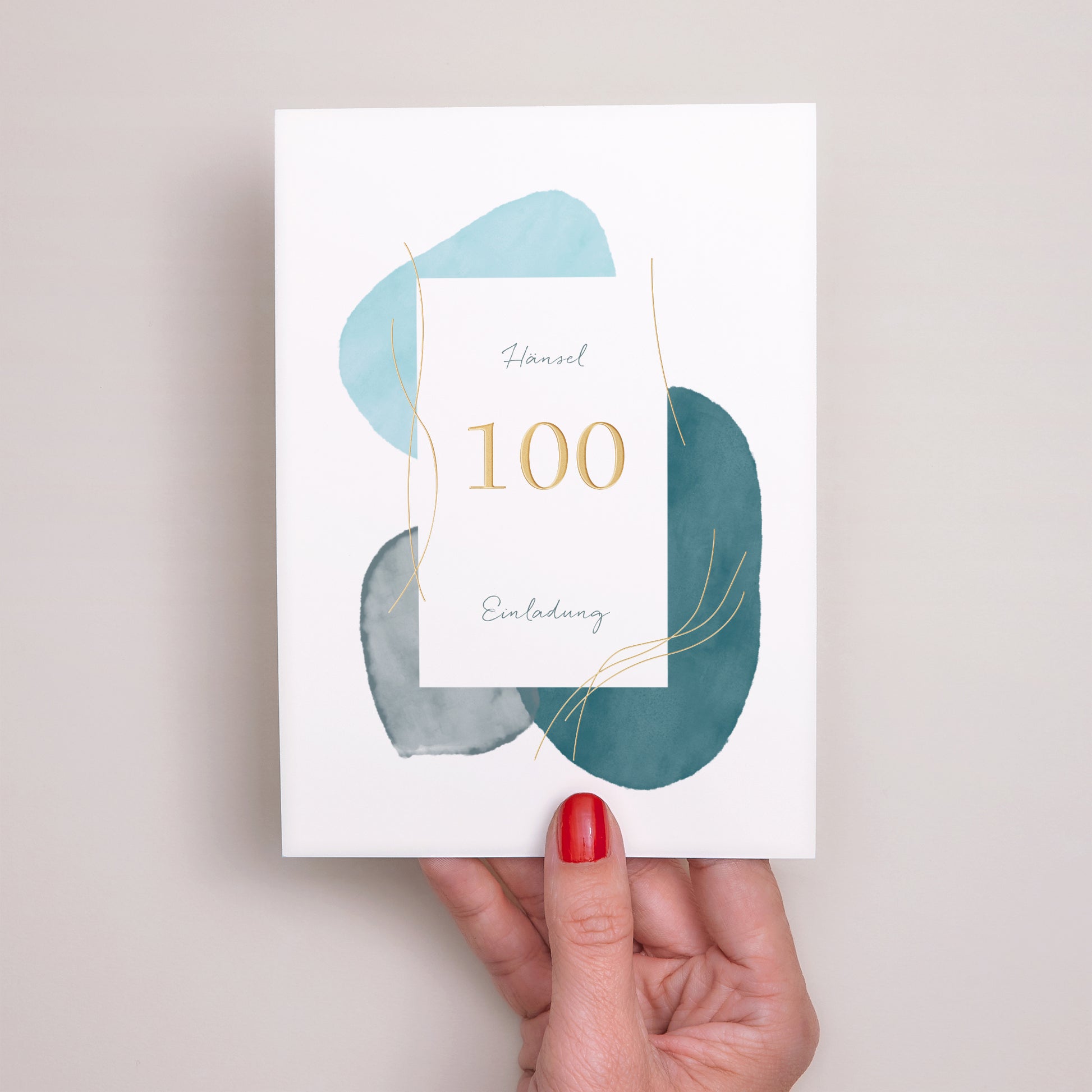 Einladungskarte Geburtstag Aquarellblau, 100 Jahre Mann foto N° 2
