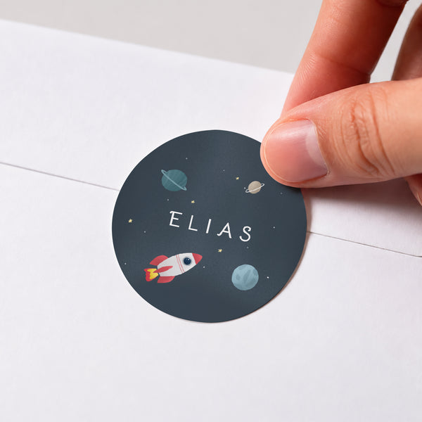 Sticker Kindergeburtstag Rund Rakete foto