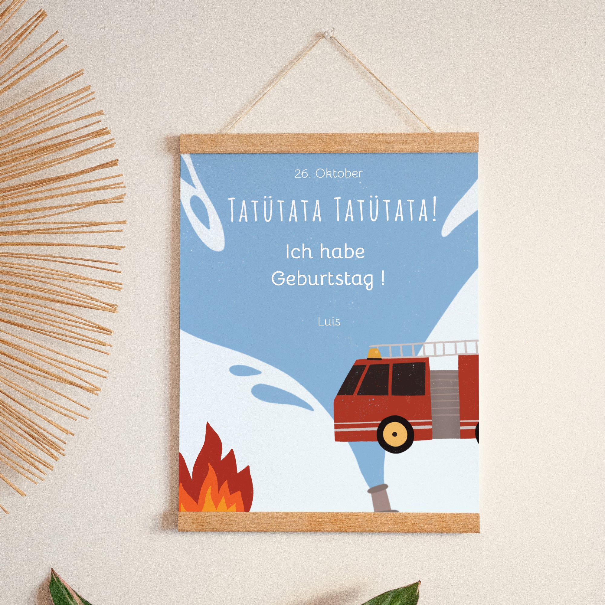 Poster Kindergeburtstag Porträt Feuerwehrmann in Flammen! foto N° 1