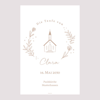 Begrüßungstafel Taufe Porträt 60 x 90 cm Kirche mit rosafarbener Kreide foto N° 2