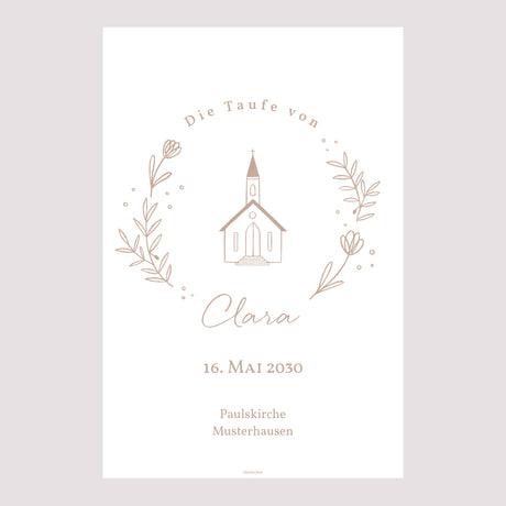 Begrüßungstafel Taufe Porträt 60 x 90 cm Kirche mit rosafarbener Kreide