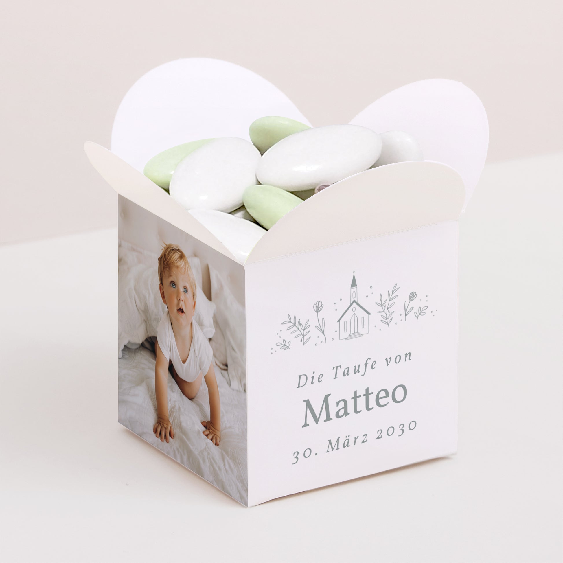 Geschenkbox Taufe Schmetterlingsöffnung Kreidekirche foto N° 1