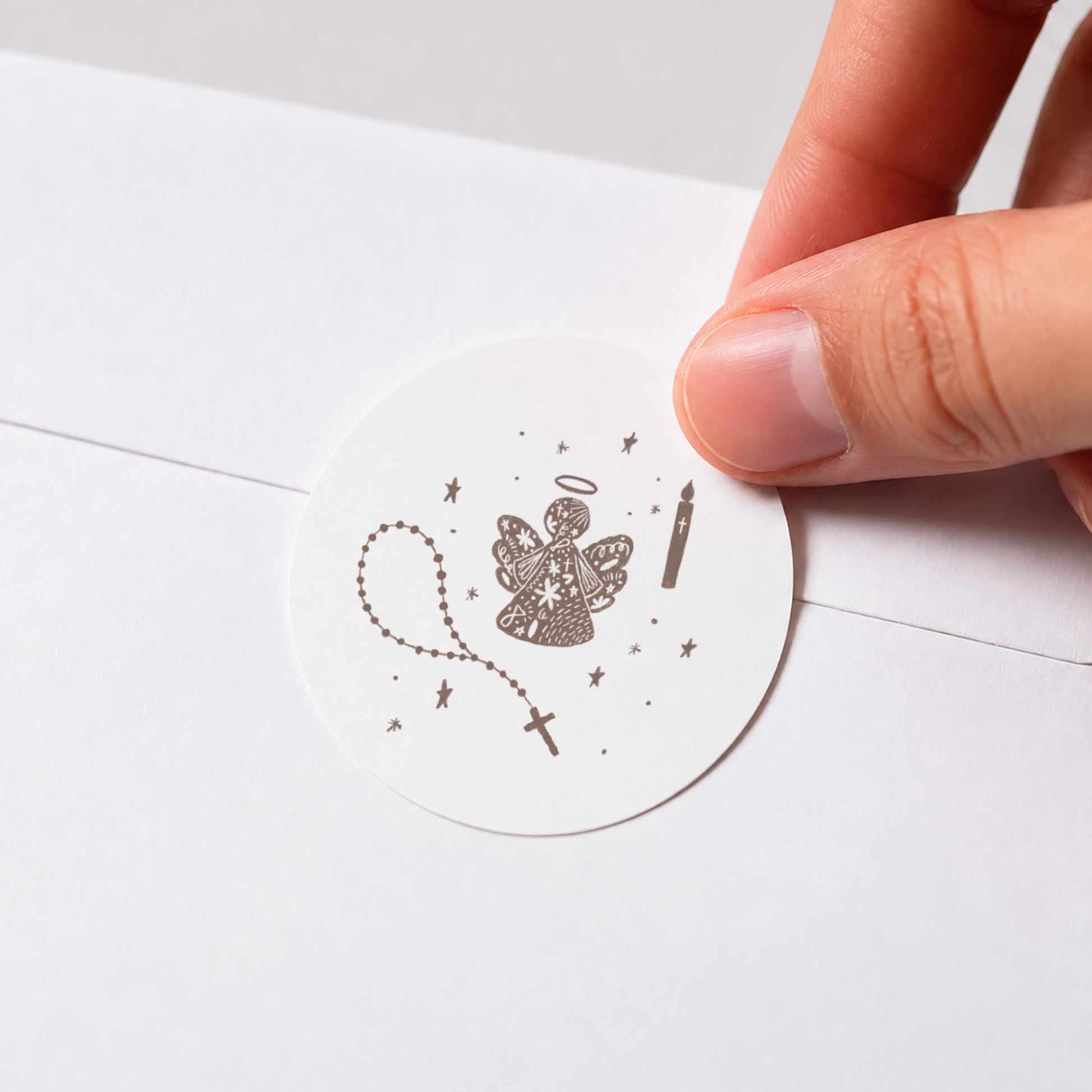Sticker Taufe Rund Angelot und Rosenkranz foto N° 1