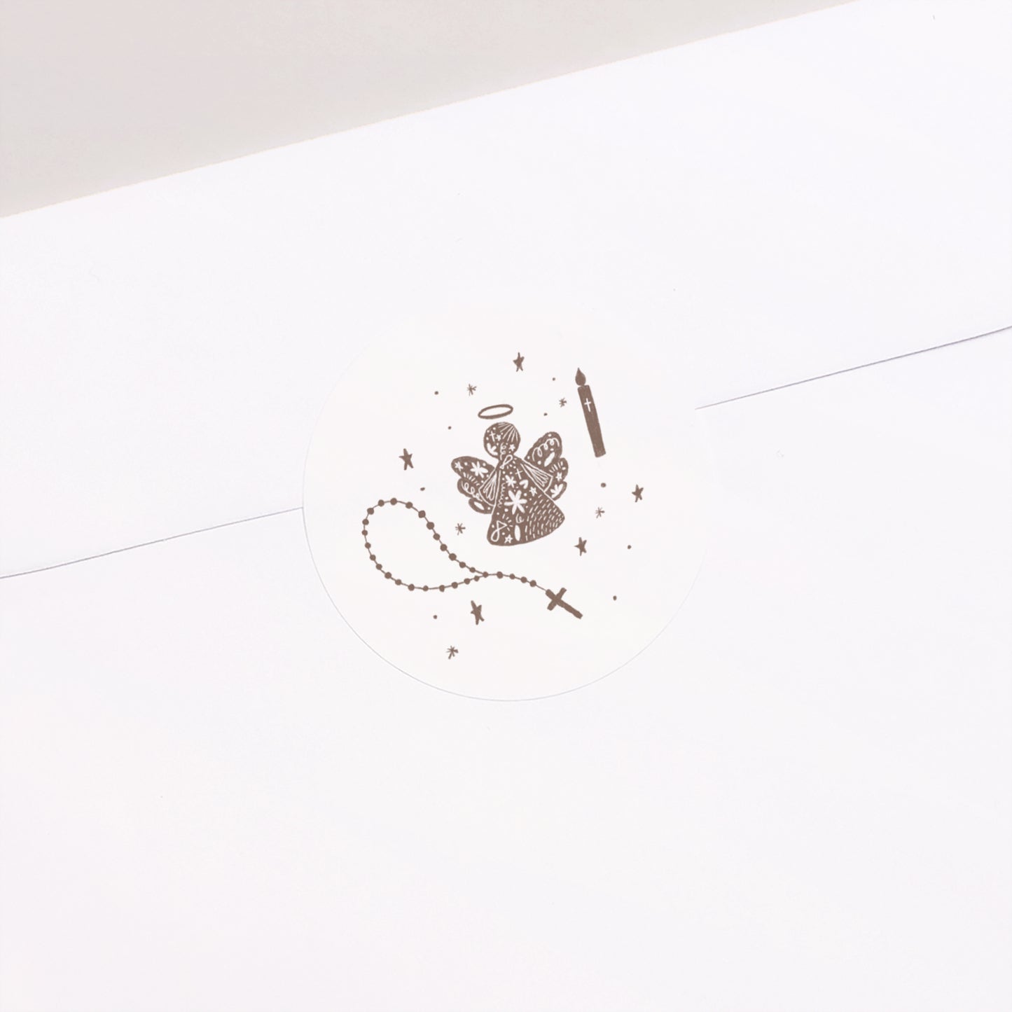 Sticker Taufe Rund Angelot und Rosenkranz foto N° 2