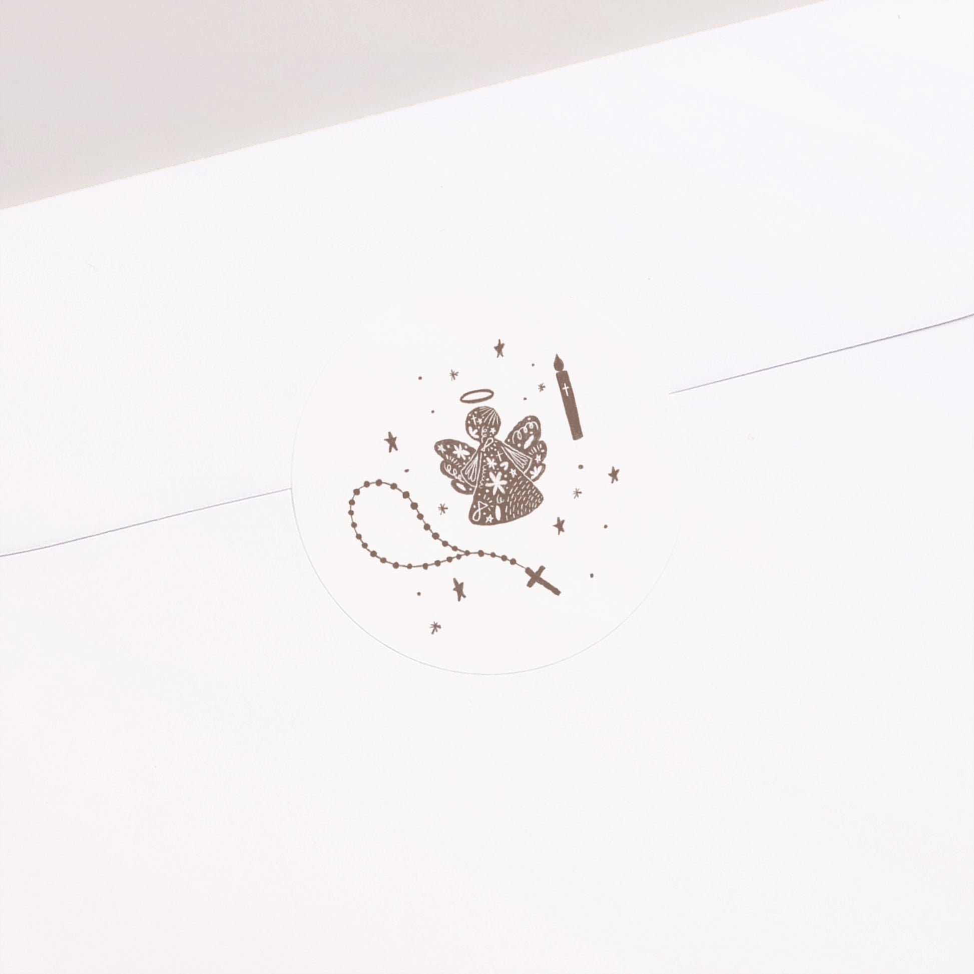 Sticker Taufe Rund Angelot und Rosenkranz foto N° 2