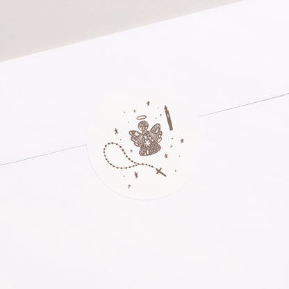 Sticker Taufe Rund Angelot und Rosenkranz foto N° 2