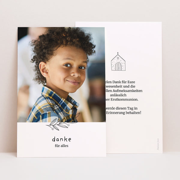 Dankeskarte Kommunion PortraitPorträt Kirche im Bleistiftstil foto
