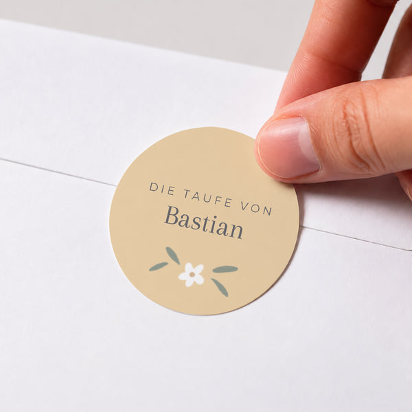 Sticker Taufe Rund Kleine gelbe Blumen foto