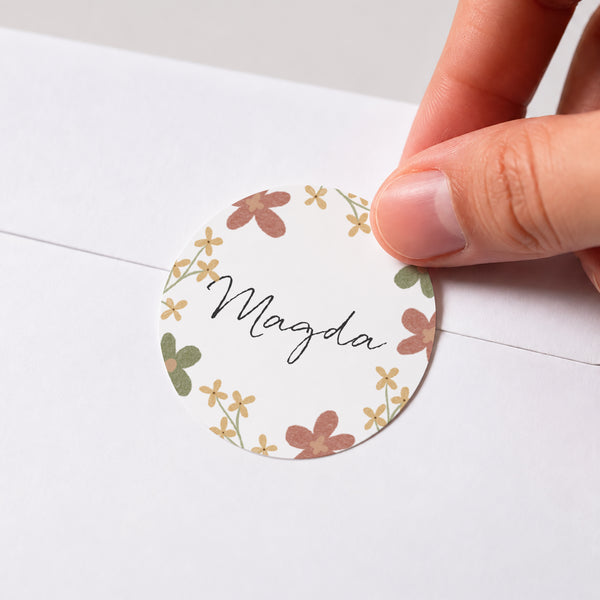 Sticker Kommunion Rund Lateinisches Kreuz mit Blumen foto