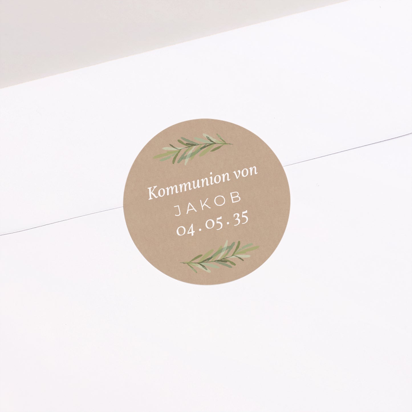 Sticker Kommunion Rund Imitation Kraft & Olivenzweig foto N° 2