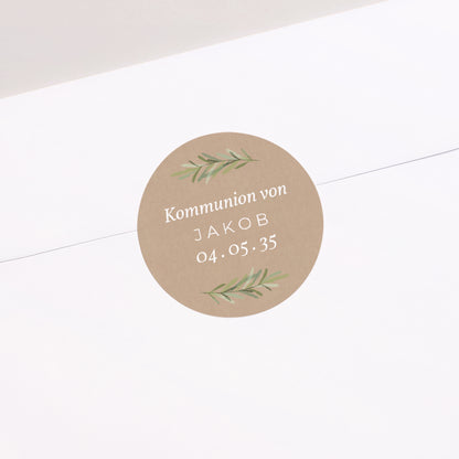 Sticker Kommunion Rund Imitation Kraft & Olivenzweig foto N° 2