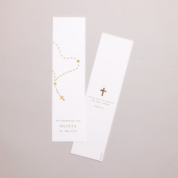 Lesezeichen Konfirmation Lesezeichen Goldener Rosenkranz foto