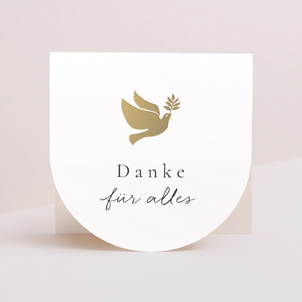 Dankeskarte Konfirmation Doppelflügelfensterhalbmond Taube und ihr Zweig foto