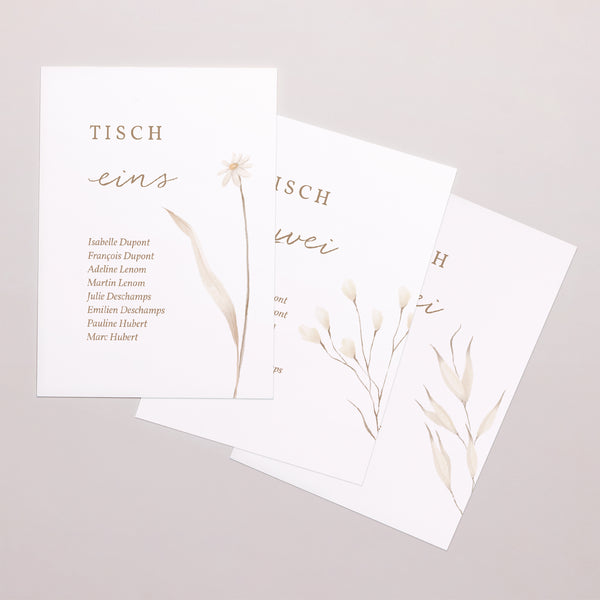 Tischnummern Hochzeit Rechteck Wilde Blumen foto