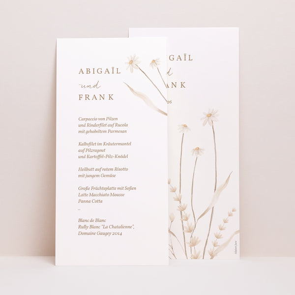 Menükarte Hochzeit Panoramatisches Porträt Wilde Blumen foto