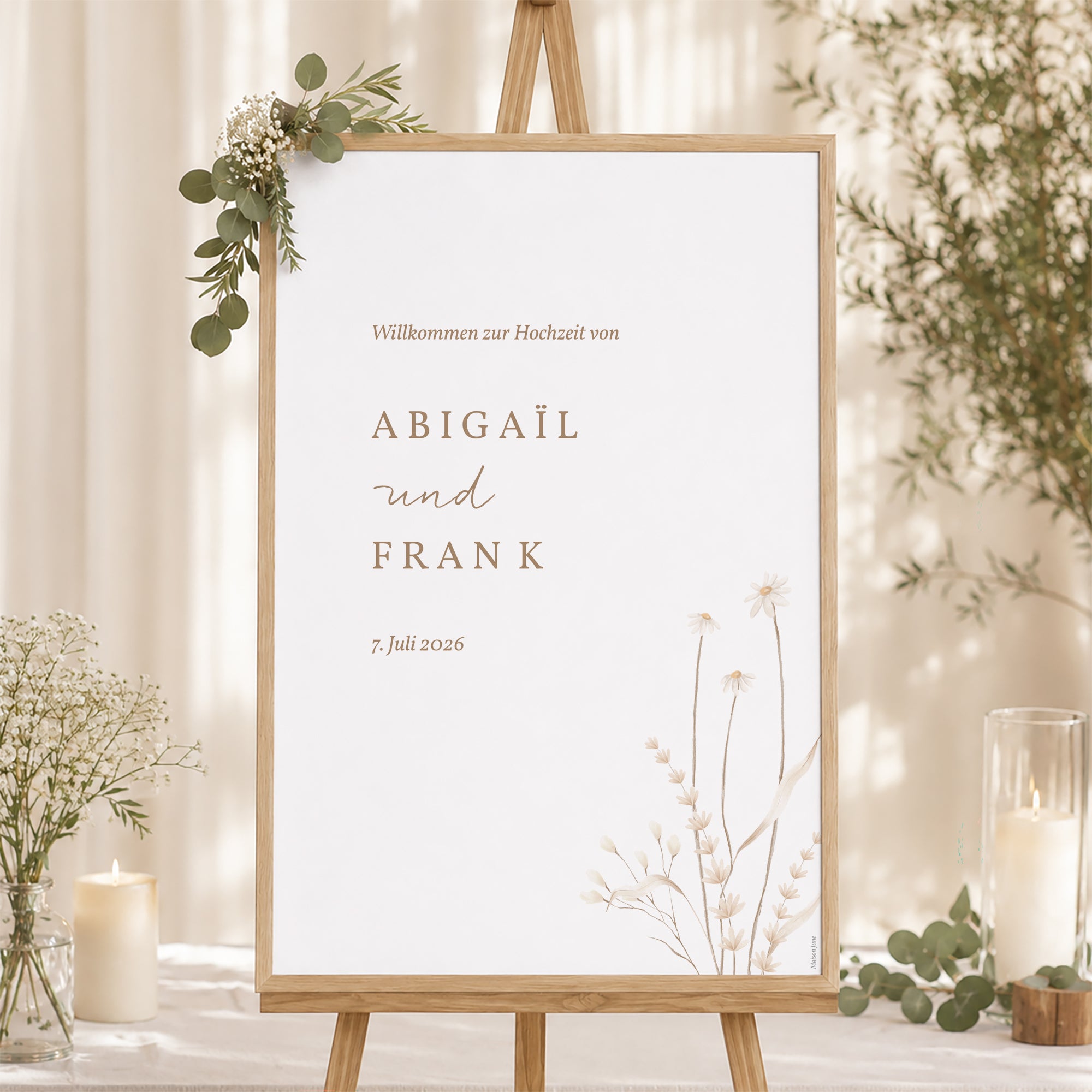 Begrüßungstafel Hochzeit Porträt 60 x 90 cm Wilde Blumen foto N° 1