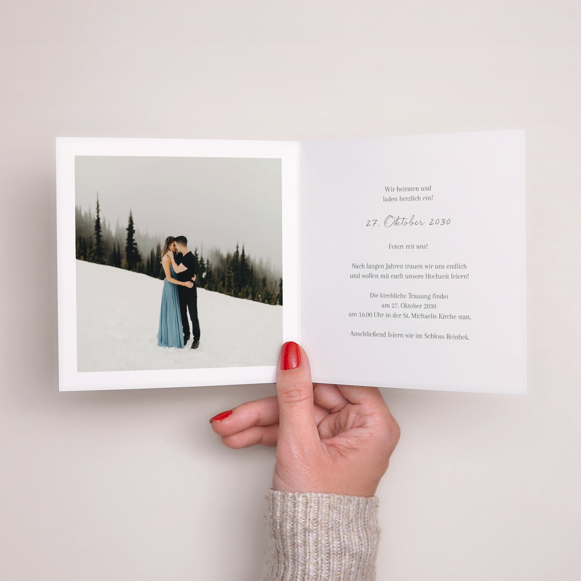 Hochzeitseinladung Doppelflügiges Quadrat Blumenrahmen foto N° 2