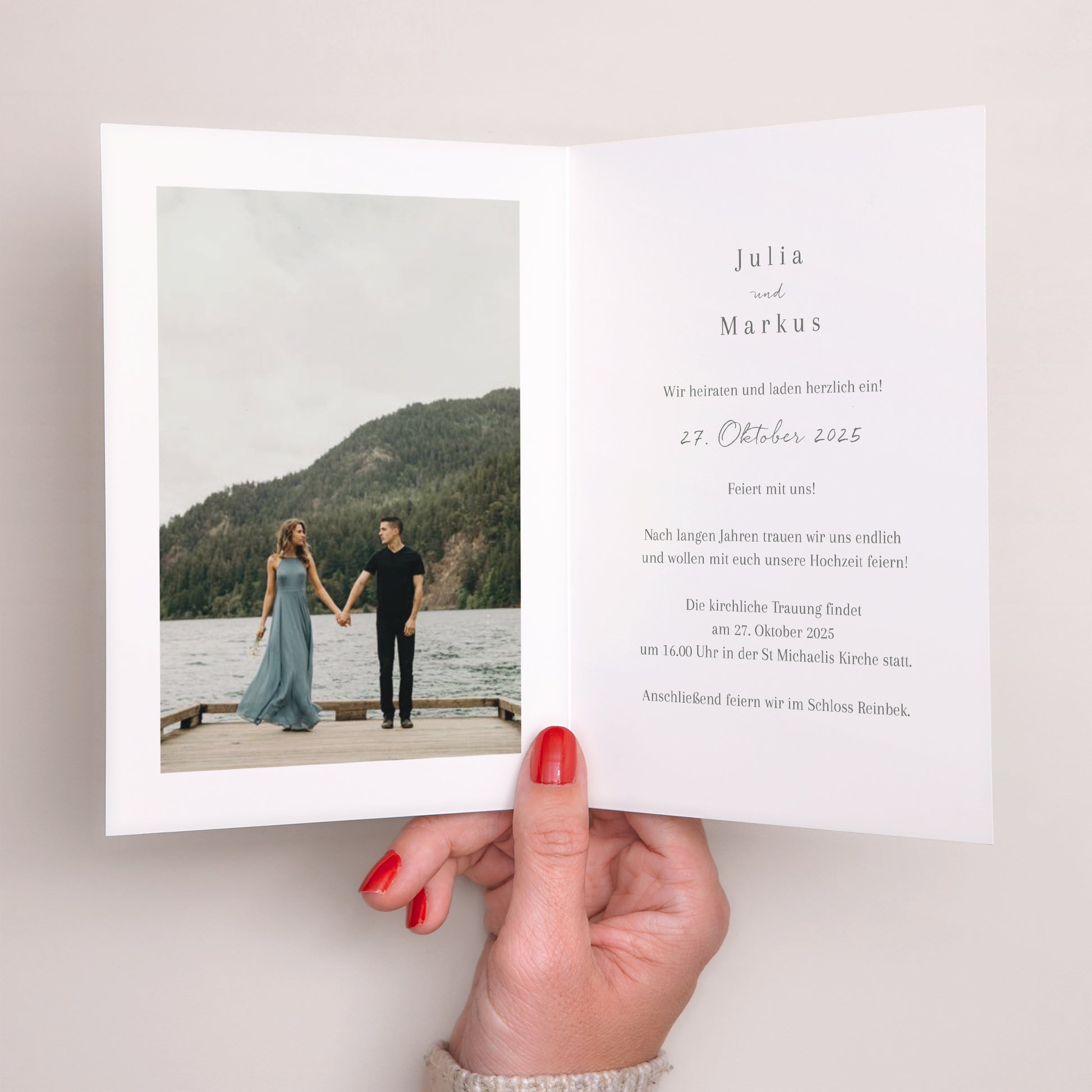 Hochzeitseinladung Doppelflügelporträt Blumenrahmen foto N° 2