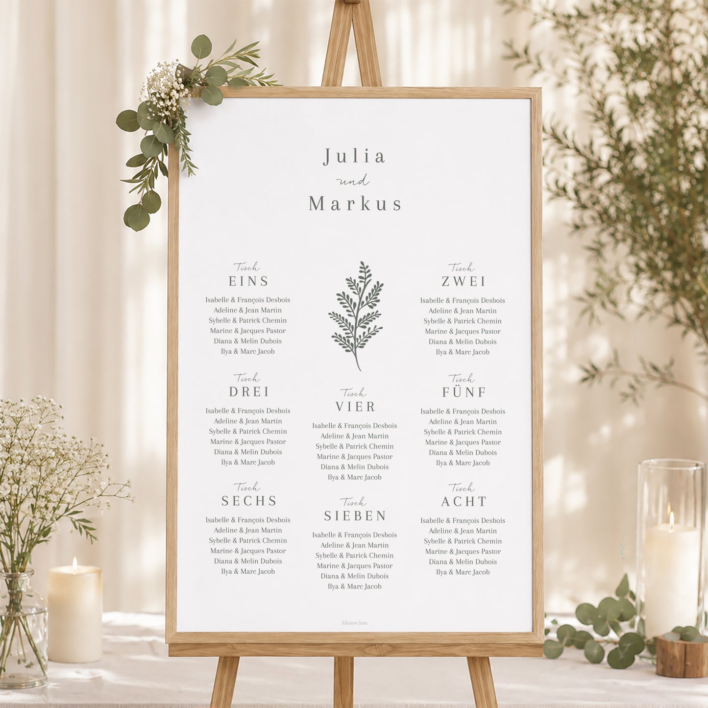 Sitzplan Hochzeit Porträt Blumenrahmen foto N° 1