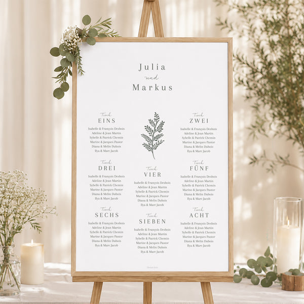 Sitzplan Hochzeit Porträt Blumenrahmen foto