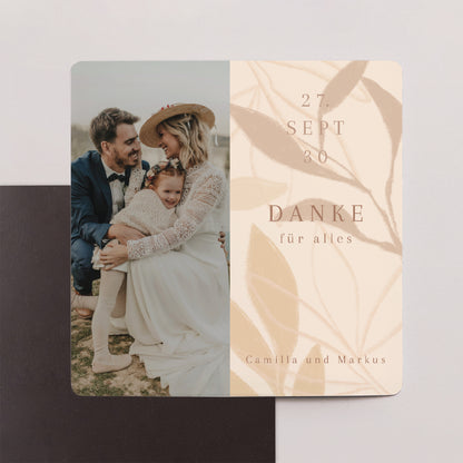 Dankeskarte Hochzeit Satz von 9, magnetisch. Hinter dem Laub foto N° 1