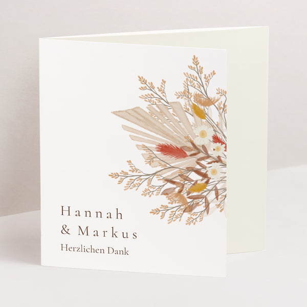 Dankeskarte Hochzeit Asymmetrisches Triptychon Böhmischer Blumenstrauß foto